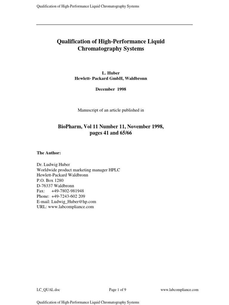 HPLC Systems Qualification Protocol | PDF | High Performance Liquid ...