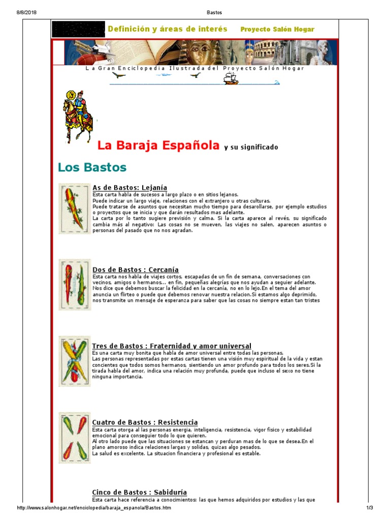La Baraja Espanola Los Bastos Amor Felicidad