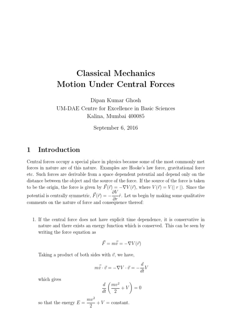 Central Forces in Classical Mechanics | PDF | Lagrangian Mechanics | Force
