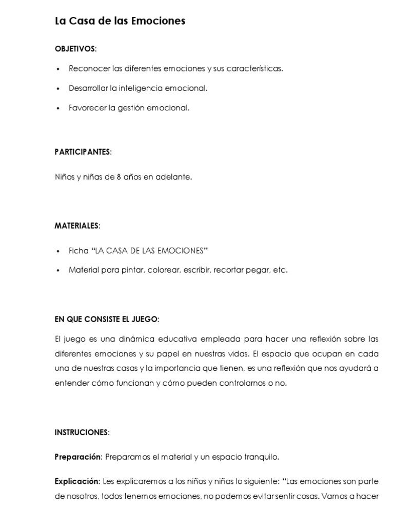 Juego La Casa de Las Emociones | PDF