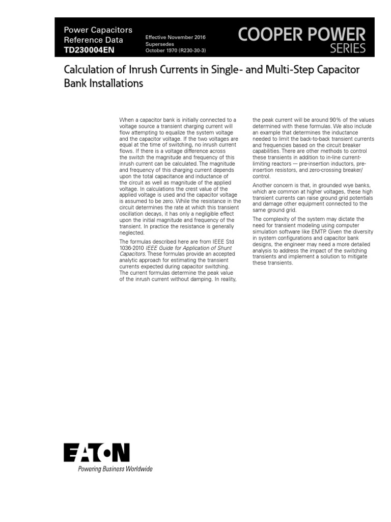 Calculation of Inrush Currents in Single and MultiStep Capacitor