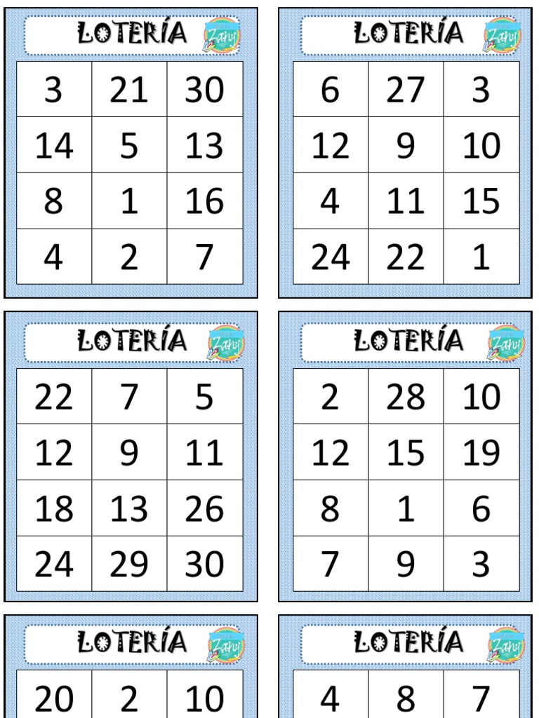 Loteria Numeros Del 1 Al 30 A Color Materiales Zany