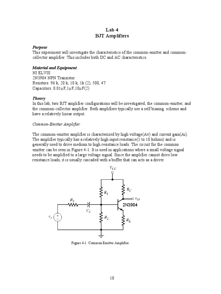 Purpose Lab 4 Bjt Amplifiers Pdf Amplifier Bipolar Junction Transistor
