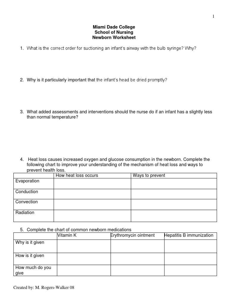 Newborn Worksheet | PDF | Infants | Breathing