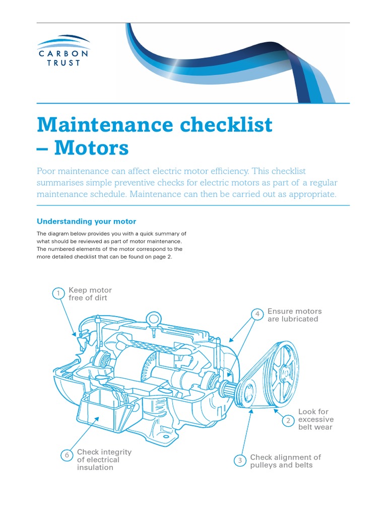 Electric Motor Maintenance Checklist | PDF | Belt (Mechanical ...