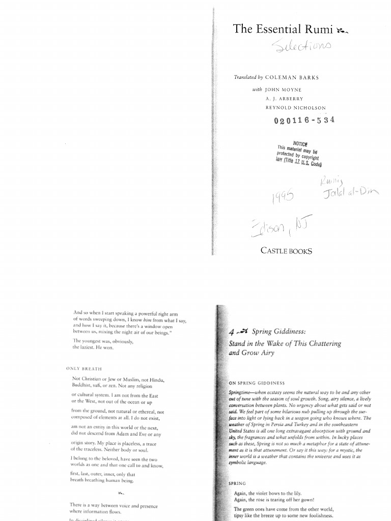 The Essential Rumi: Bycolemanbarks With | PDF | Nature