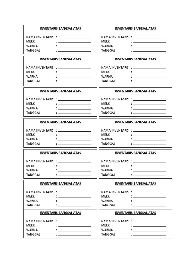 Contoh Label Inventaris Barang Desa | PDF