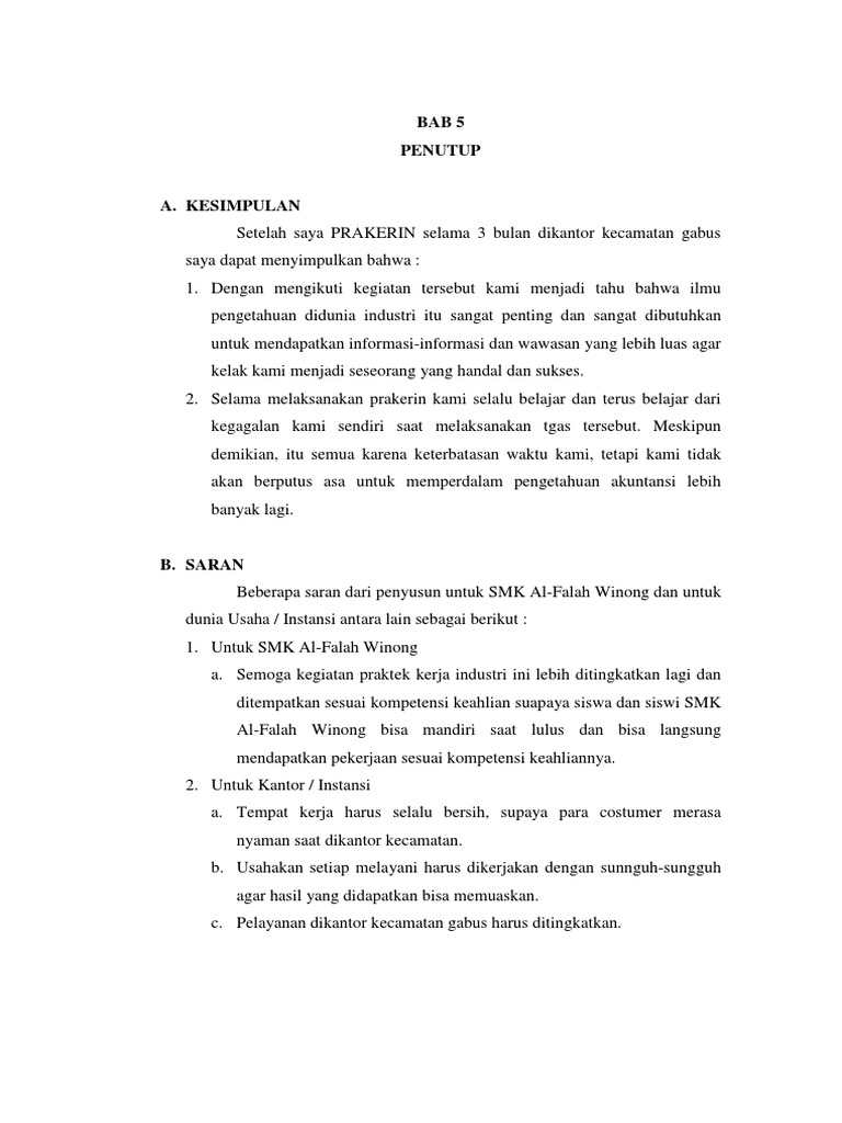 Contoh Penutup Laporan Prakerin