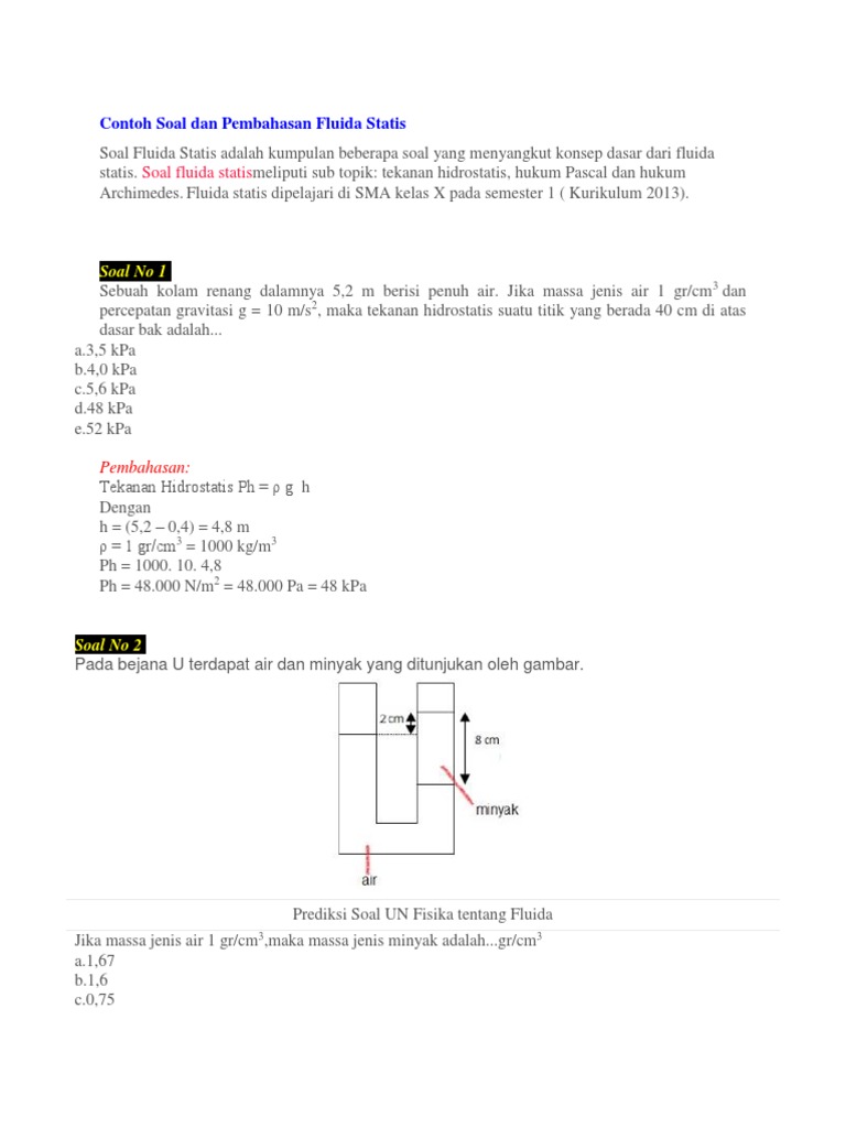 Contoh Soal Tekanan Hidrostatis Beserta Jawabannya - Siswa Populer