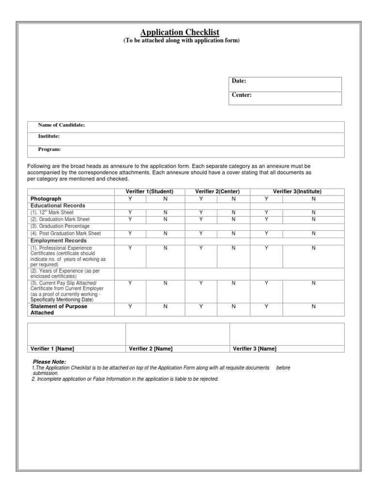 Application Checklist for Submission | PDF