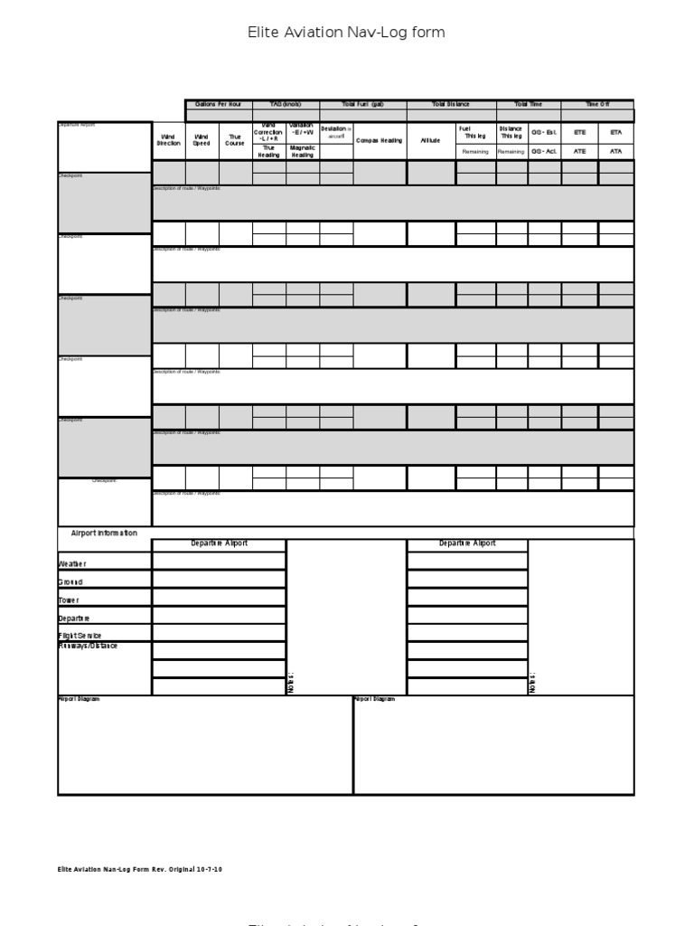Elite Aviation NavLog Form 10710 Aerospace Engineering Civil