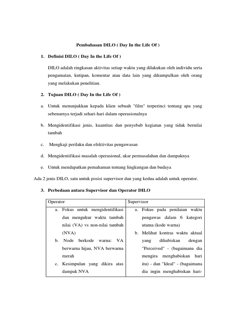 DILO (Day In the Life Of) Studi Harian | PDF