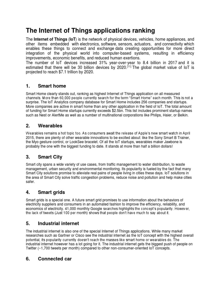 Top IoT Applications Ranked by Popularity | PDF | Internet Of Things ...