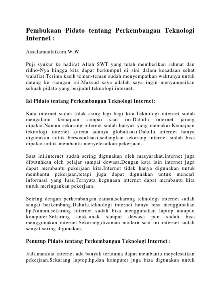 Pembukaan Pidato Tentang Perkembangan Teknologi Internet