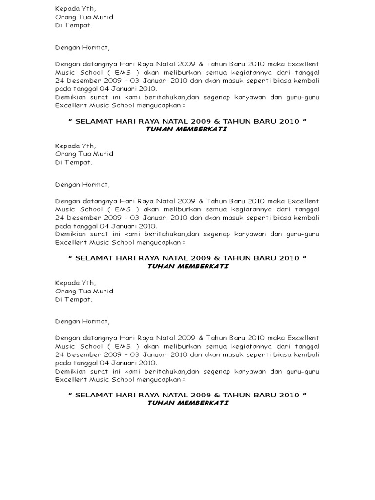 Contoh Surat Pengumuman Libur Natal Dan Tahun Baru ...
