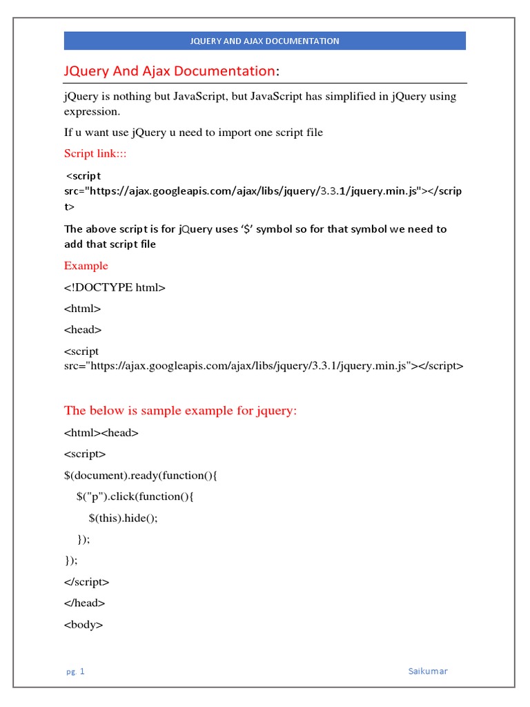 Jquery and Ajax Documentation: Script Link | Download Free PDF | J ...