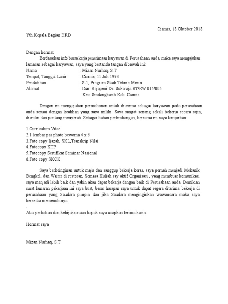 Download 91+ Contoh Surat Surat Lamaran Kerja Helper Gratis Terbaru