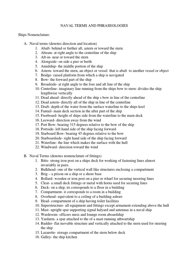 Naval Terms and Definitions Guide | PDF | Stern | Deck (Ship)
