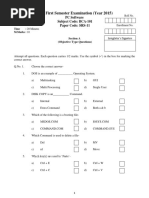 BCA First Semester Examination (Year 2015) : PC Software Subject Code: BCA-101 Paper Code: SRS-11