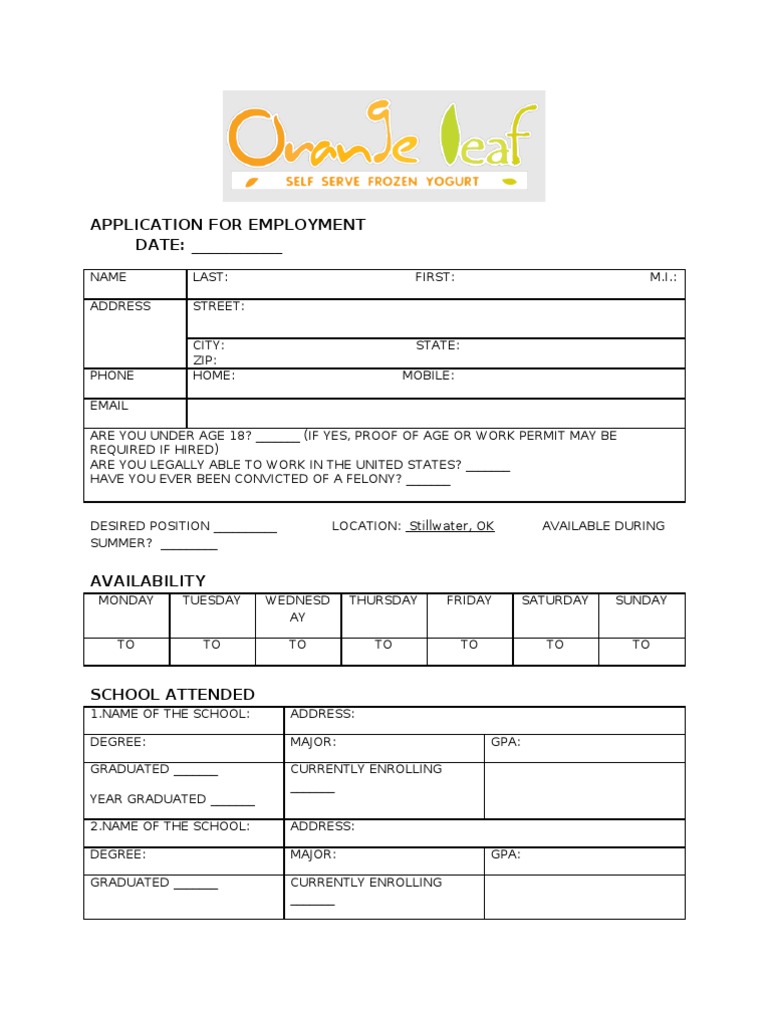 Employment Application Form | PDF | Employment | Private Law