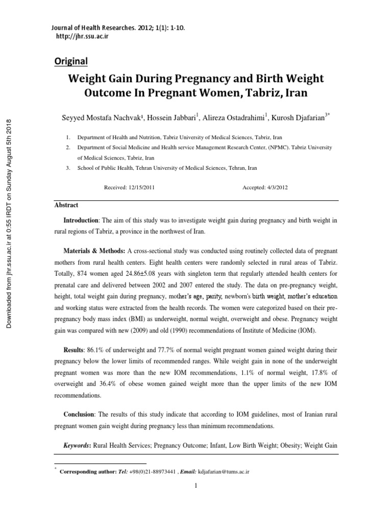 Weight Gain During Pregnancy and Birth Weight in Pregnant Women