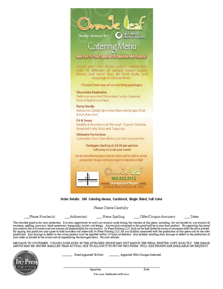 Orange Leaf Catering Menu