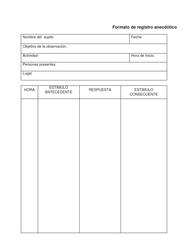 Formato De Registro Anecdotico