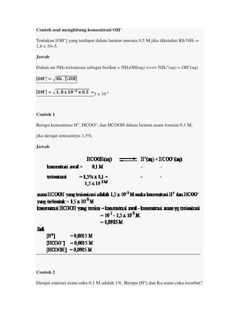 15 Contoh Soal Menghitung Konsentrasi Asam Basa Kumpulan Contoh Soal
