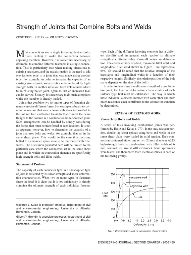 Strength of Joints That Combine Bolts and Welds | PDF | Screw | Welding