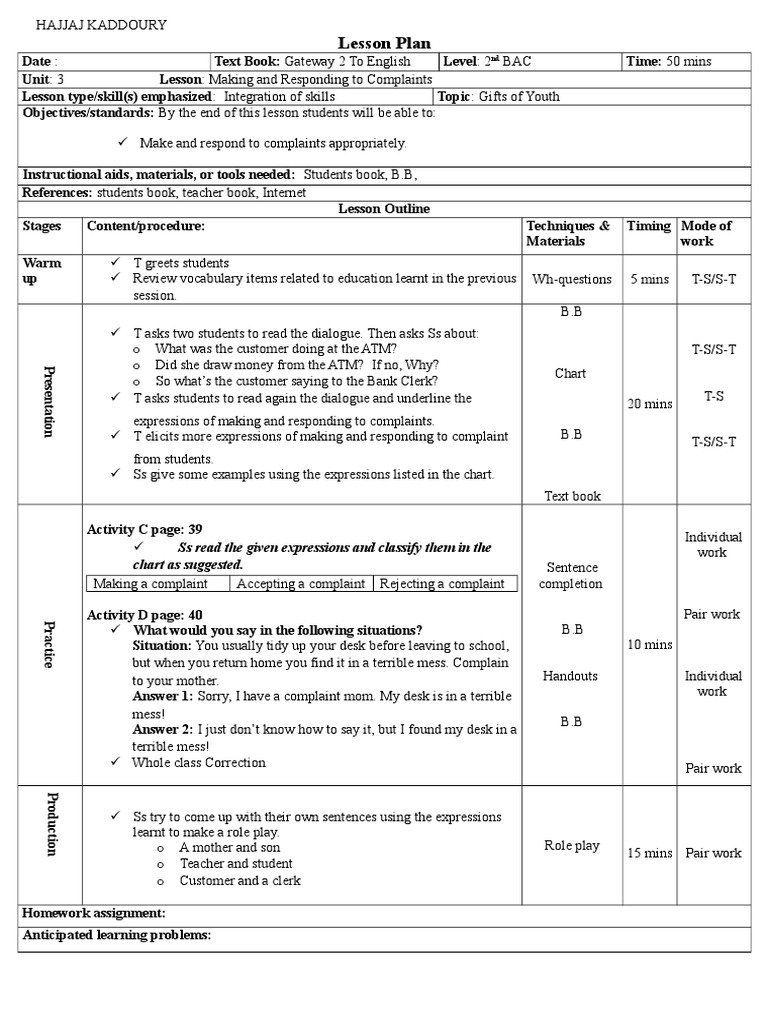 Making And Responding To Complaints Pdf Question Books