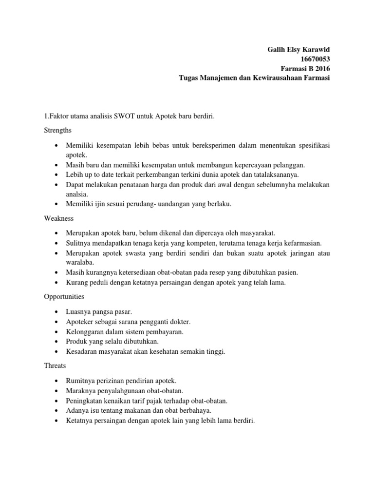 Faktor Utama Analisis Swot Untuk Apotek