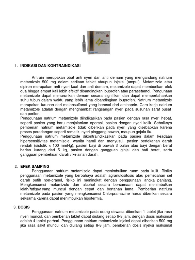 Indikasi dan Dosis Antrain Injeksi | PDF