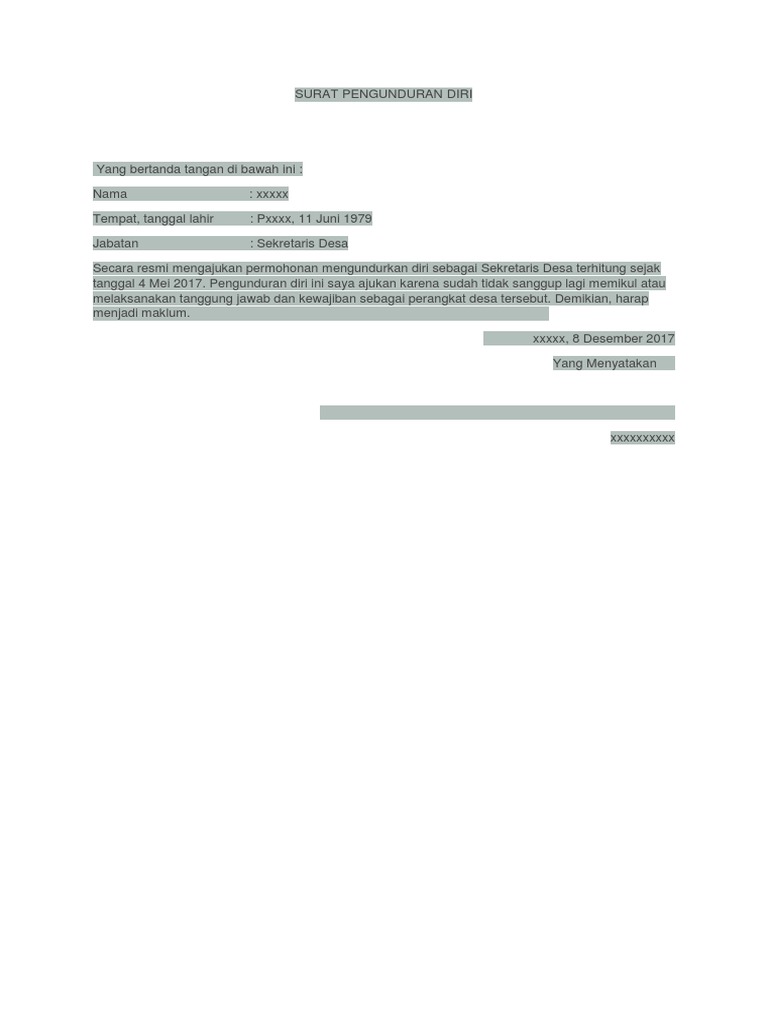 Contoh Surat Pengunduran Diri Dari Perangkat Desa Doc