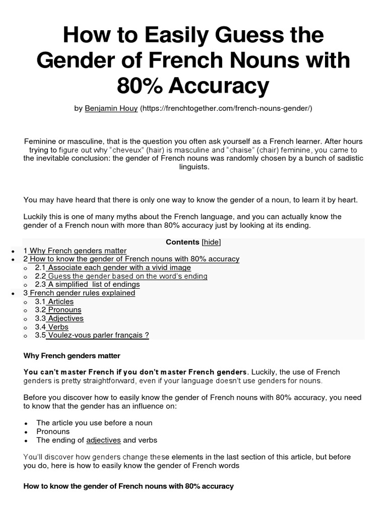 Gender of Noun Rules | PDF | Grammatical Gender | Grammatical Number