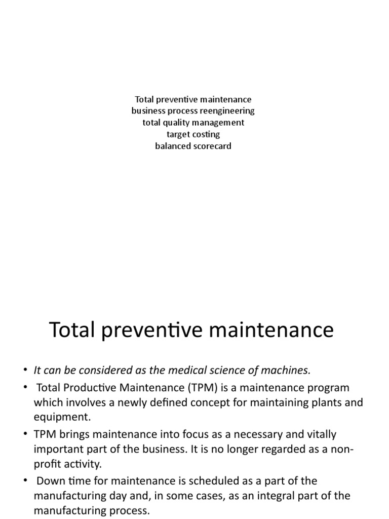 Total Preventive Maintenance Overview | PDF | Business Economics ...