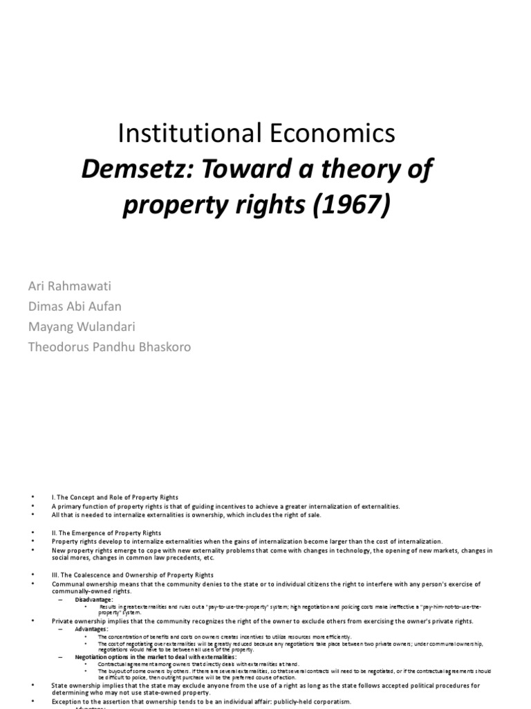 Demsetz's Theory of Property Rights Explained | PDF | Ownership ...