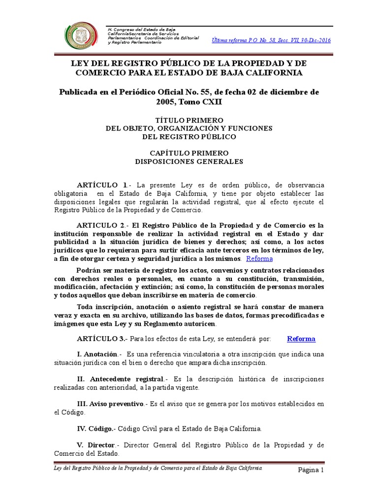 Ley Del RPPC de Baja California | PDF | Propiedad | Estado (política)