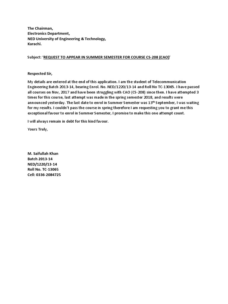 Controller Examination Letter For Applying in Summer | PDF