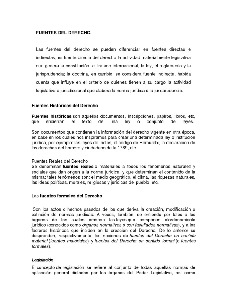Las Fuentes Del Derecho Se Pueden Diferenciar en Fuentes Directas e