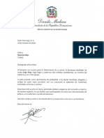 Carta de Condolencias Del Presidente Danilo Medina A Rosanna Diep Por Fallecimiento de Su Primo Jorge Diep