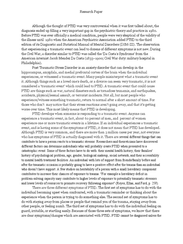PTSD Research Paper PDF Posttraumatic Stress Disorder