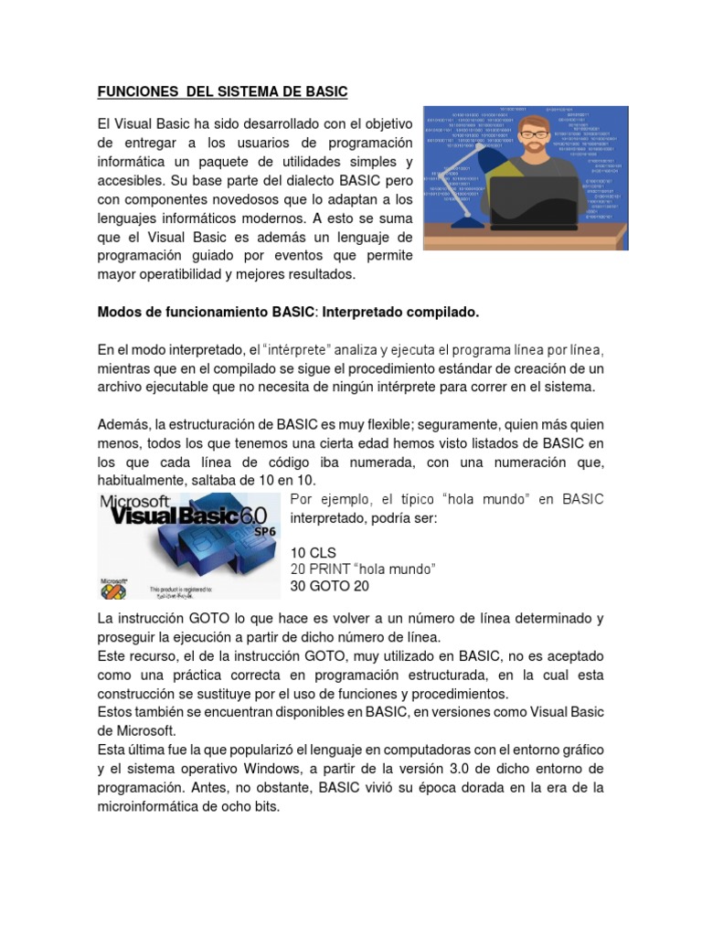 Funciones en Visual Basic: Guía Completa | PDF | Básico | Lenguaje de ...