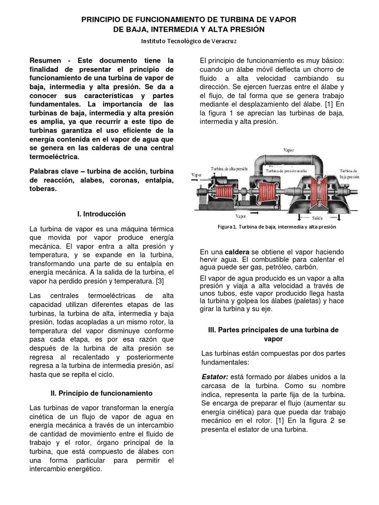 Principio de Funcionamiento de Una Turbina de Vapor | PDF | Turbina ...