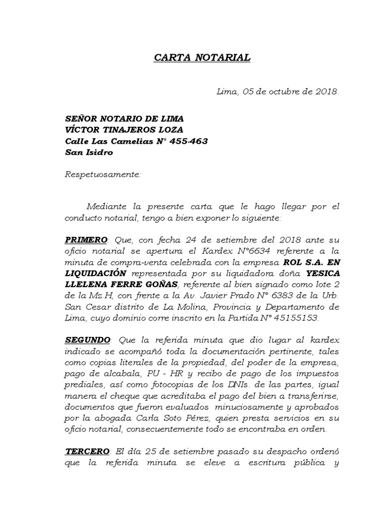 Carta Notarial Para Notario Pdf Abogado Gobierno