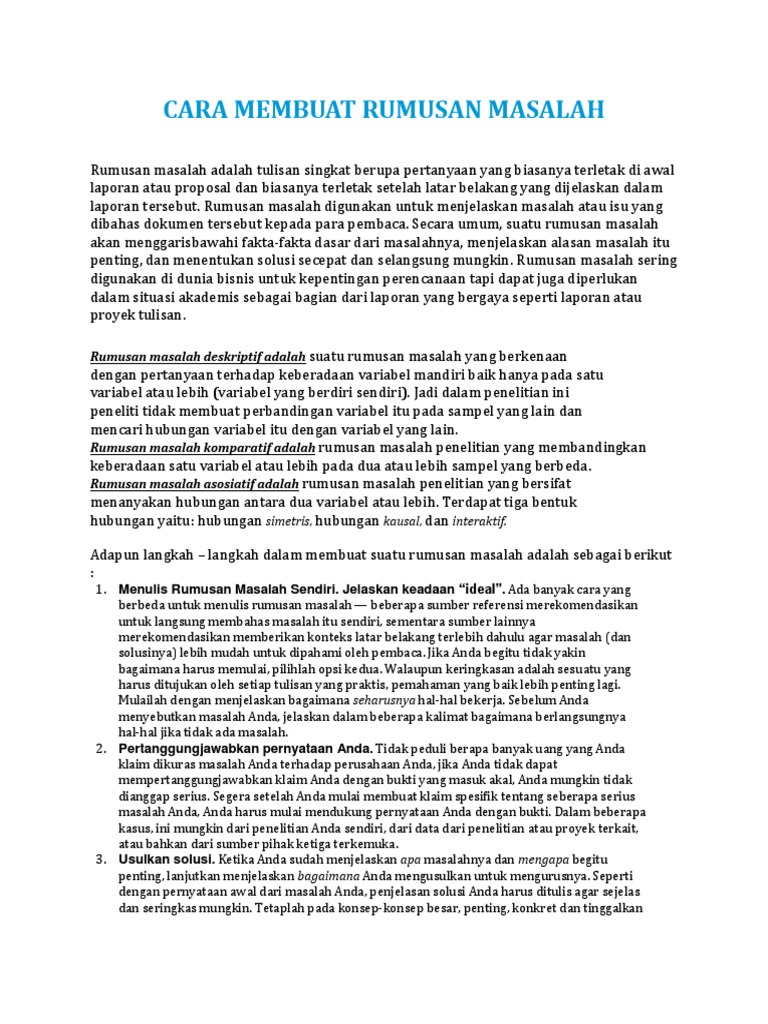 Cara Membuat Rumusan Masalah