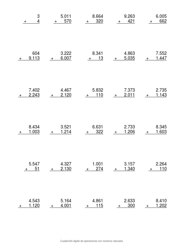 Ejercicios de operaciones básicas matemáticas | PDF