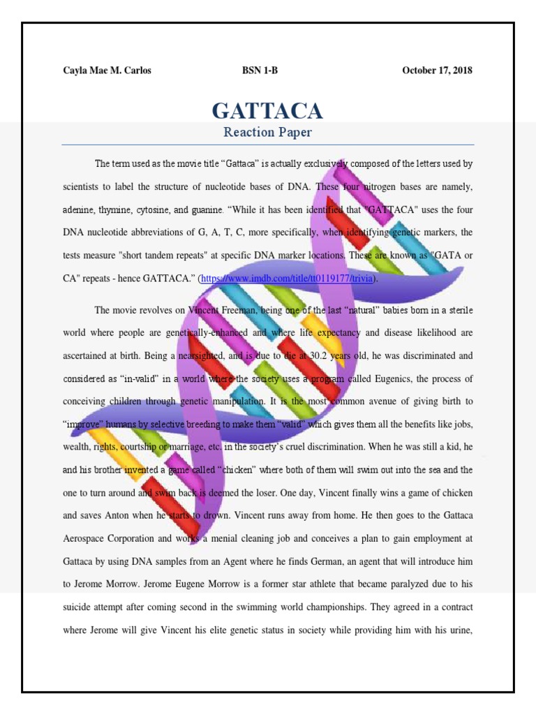 Gattaca Reaction Paper PDF Biology