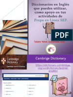 Diccionarios en  que puedes utilizar como apoyo en tus actividades en Inglés de Prepa en Línea SEP.