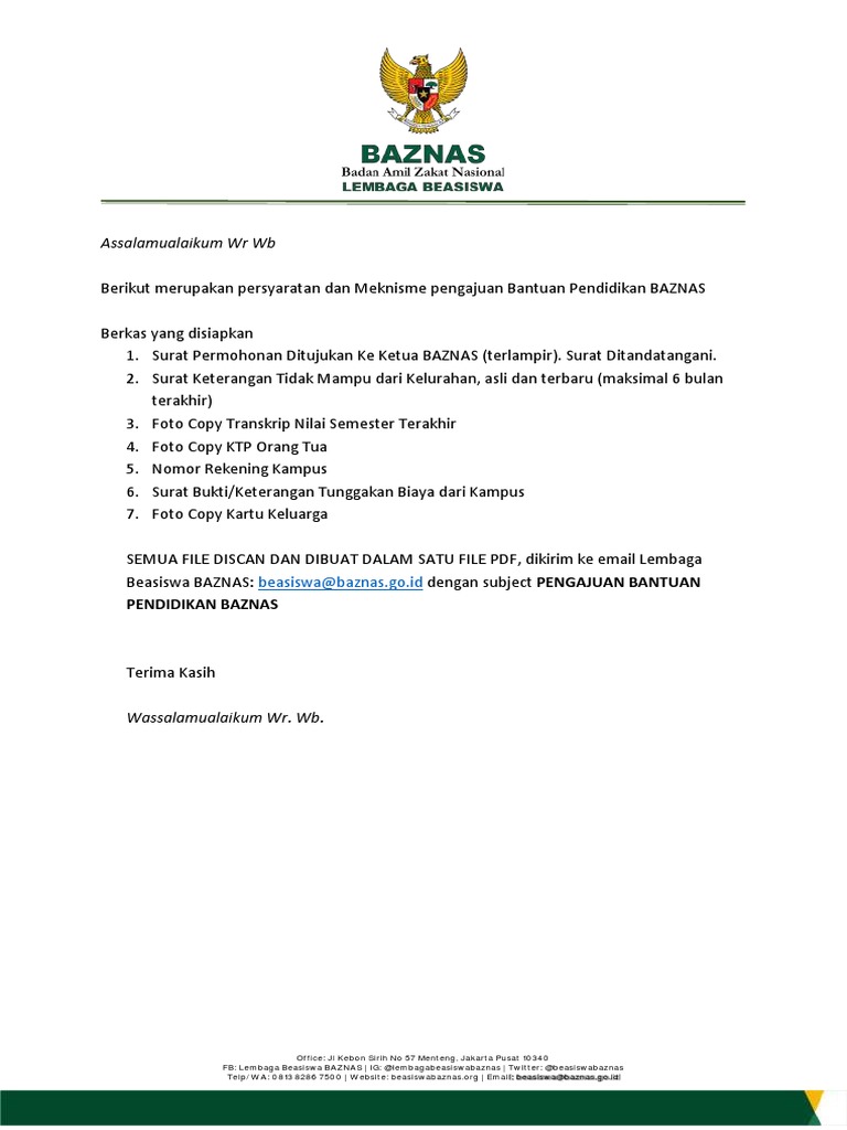 Syarat Bantuan Pendidikan Baznas