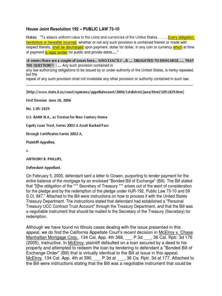 House Joint Resolution 192 PDF Legal Tender Supreme Court Of
